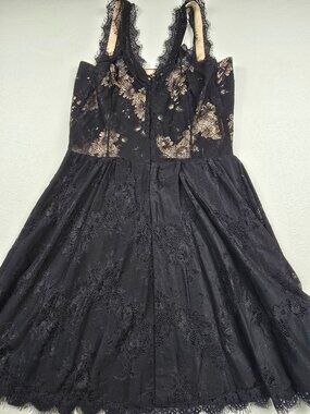 Heartloom Black Lace Floral Sleeveless Dress With Nude Lining Large Goth